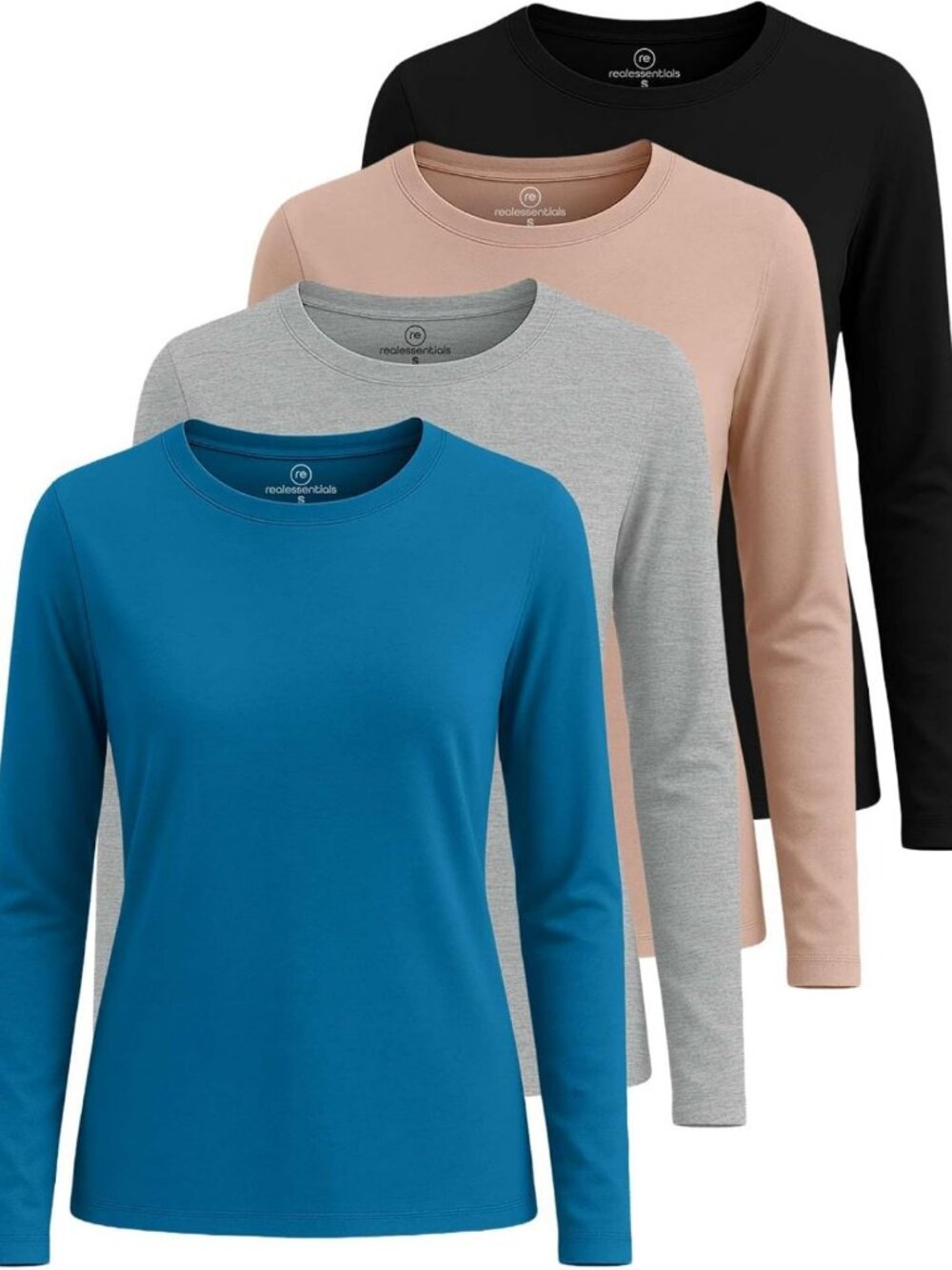 4 Pack Women's Cotton Long Sleeve Crewneck Tees - Basic Workout Tops & Casual